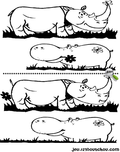 7 différences enfant fiche 7 différences animaux / rhinoceros